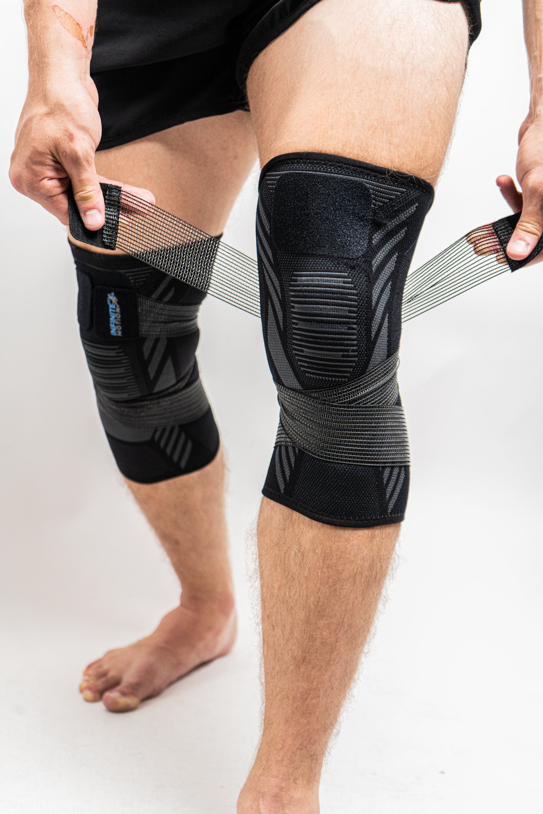 Black and Grey Knee Sleeve with Strap (Pair)