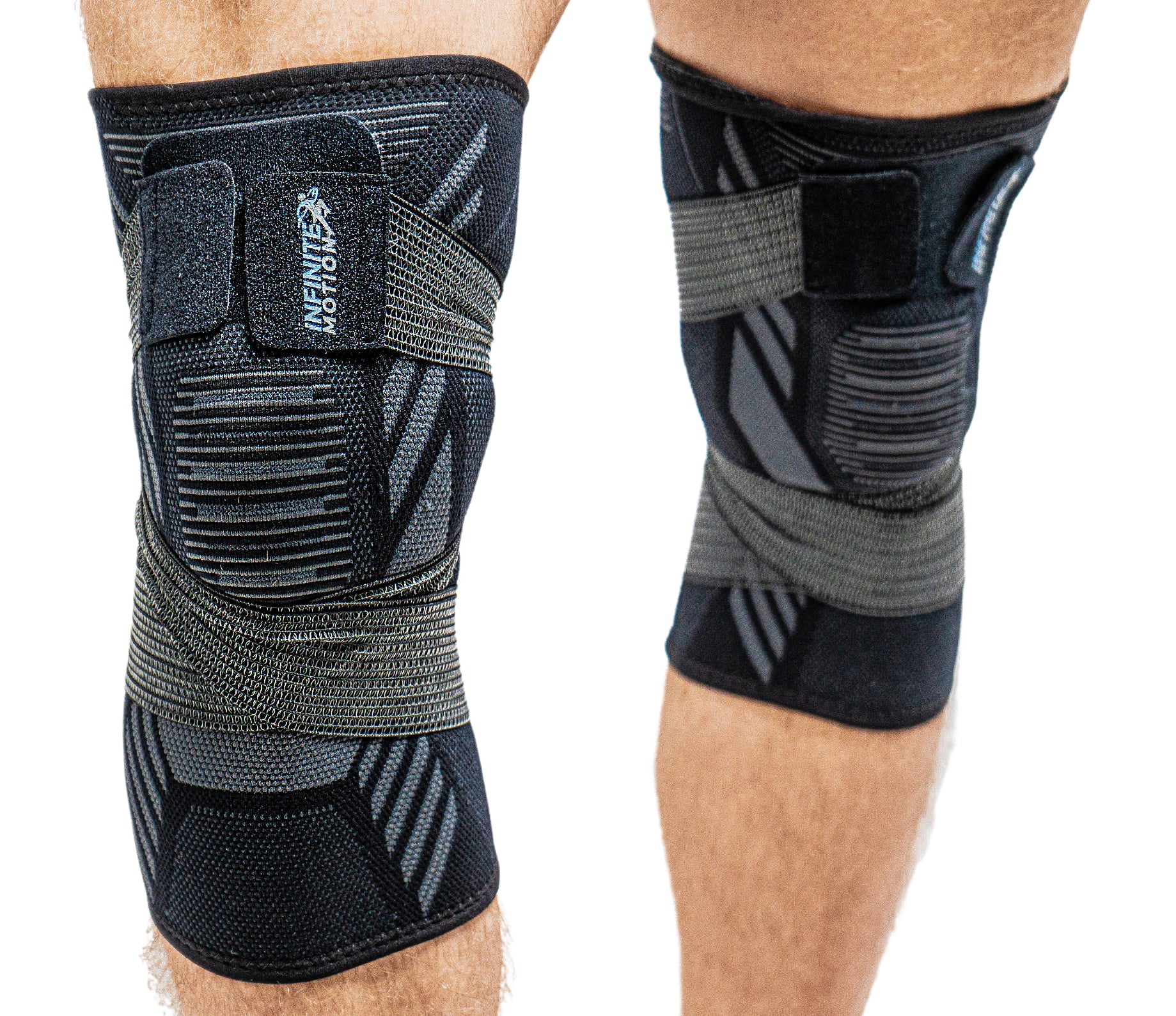 Black and Grey Knee Sleeve with Strap (Pair)